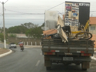 Sem proteção, cão é transportado em caminhão de mudança em Cuiabá, MT
