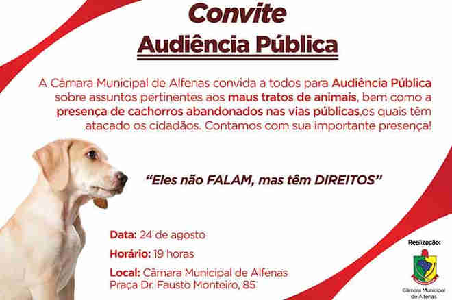 Câmara de Alfenas (MG) realiza audiência pública sobre maus tratos de animais