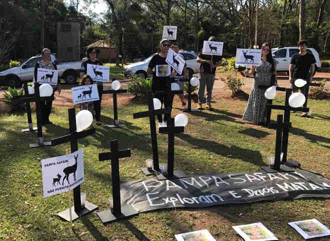 Ativistas fazem novo protesto contra abate de animais do Pampas Safari, em Gravataí, RS