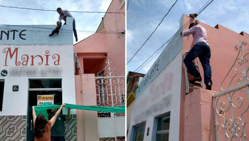 Moradores de Pederneiras (SP) se arriscam em telhado para resgatar gato e animal cai no chão