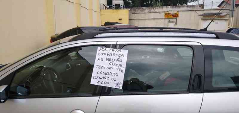 Para proteger animal silvestre, funcionários de supermercado colam cartaz em carro estacionado: ‘tem um lagarto no motor’
