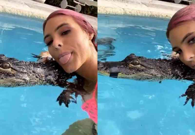 Influencer Lele Pons é detonada na web por nadar na piscina com jacaré amordaçado