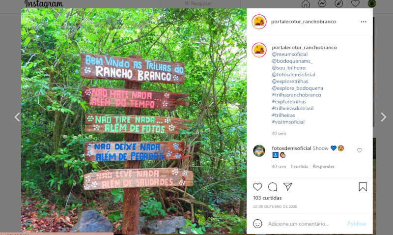 Fotos no Instagram do portal Ecotur Rancho Branco pregam preservação ambiental