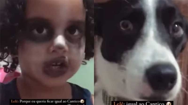 Garotinha chamada Lelê pinta o rosto para tentar ficar igual o cachorro. Instagram/Reprodução