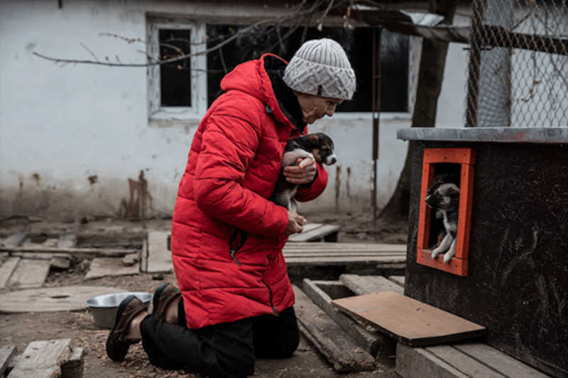 A ucraniana Asya Serpinska permaneceu em sua cidade sob ataque para cuidar de seu abrigo