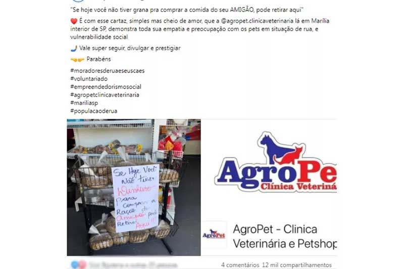 Ação de empresários de Marília em prol da causa animal demonstra empatia e preocupação com animais — Foto: Reprodução/Facebook