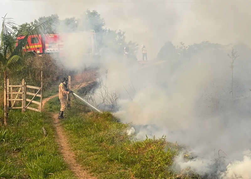 Incêndio em vegetação na cidade de Feijó, interior do Acre — Foto: Arquivo/Corpo de Bombeiros