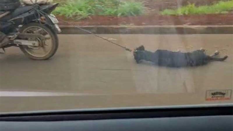 Covardia! Motociclista arrasta cão pelo asfalto nas Chácaras Caiçaras, em Patos de Minas, MG