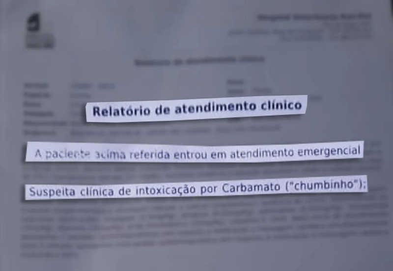 Relatório médico relata a suspeita de envenenamento por chumbinho — Foto: Sergio Lopes/Arquivo Pessoal
