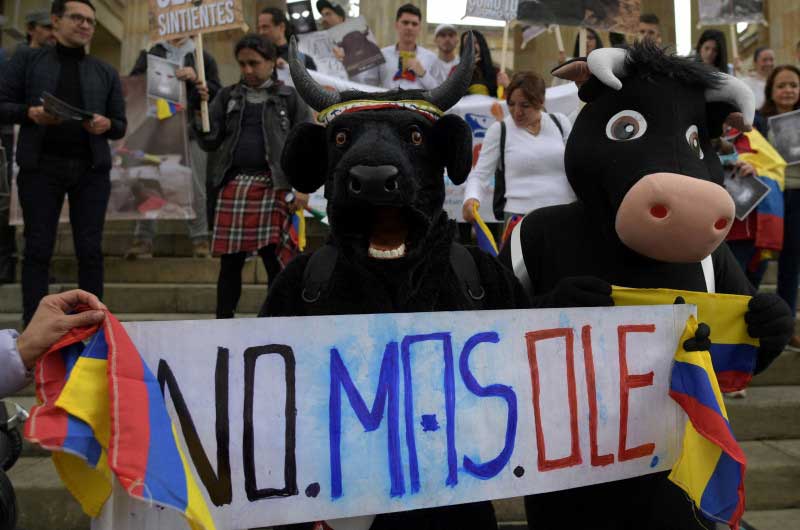 Ativistas protestam contra touradas e brigas de galo na Colômbia