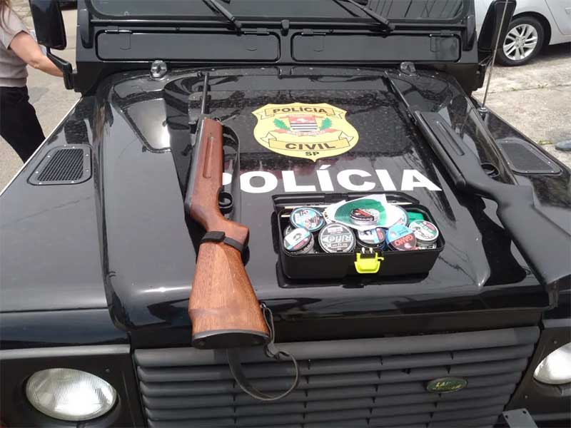 Armas apreendidas na casa do vizinho suspeito de ter cometido a agressão contra o animal. — Foto: Divulgação/Polícia Civil