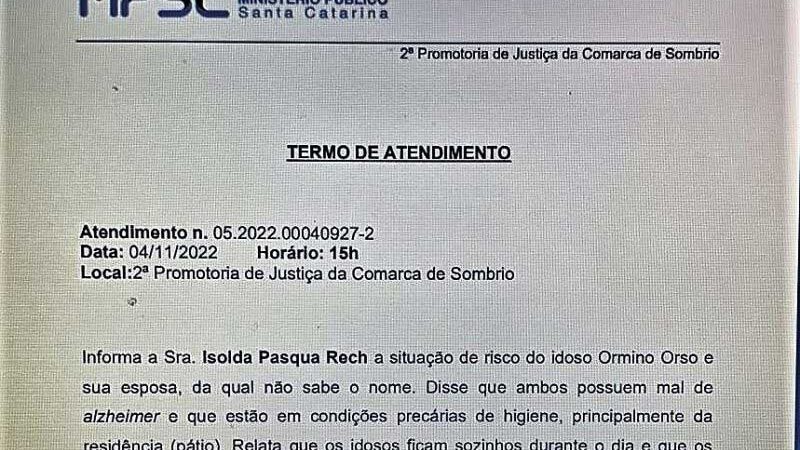 A denúncia do caso em Balneário Gaivota foi apresentada ao Ministério Público – Foto: Documento MP