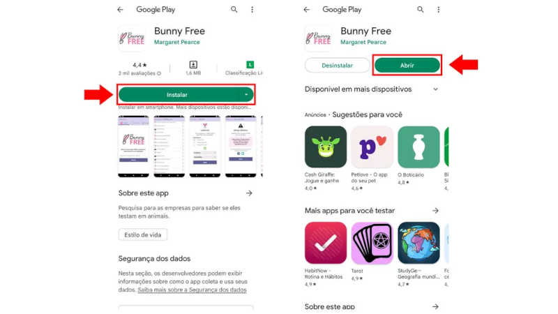 Para realizar o download de Bunny Free basta acessar a loja de aplicativos do seu dispositivo — Foto: Reprodução/Nalu Dias

