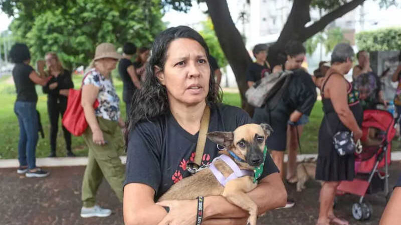 Julia Grance com cachorro resgatado no colo (Foto: Marcos Maluf)