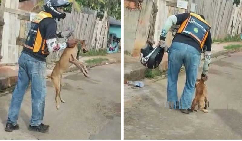 Mototaxista acorrenta e arrasta cachorro por rua no AM; vídeos