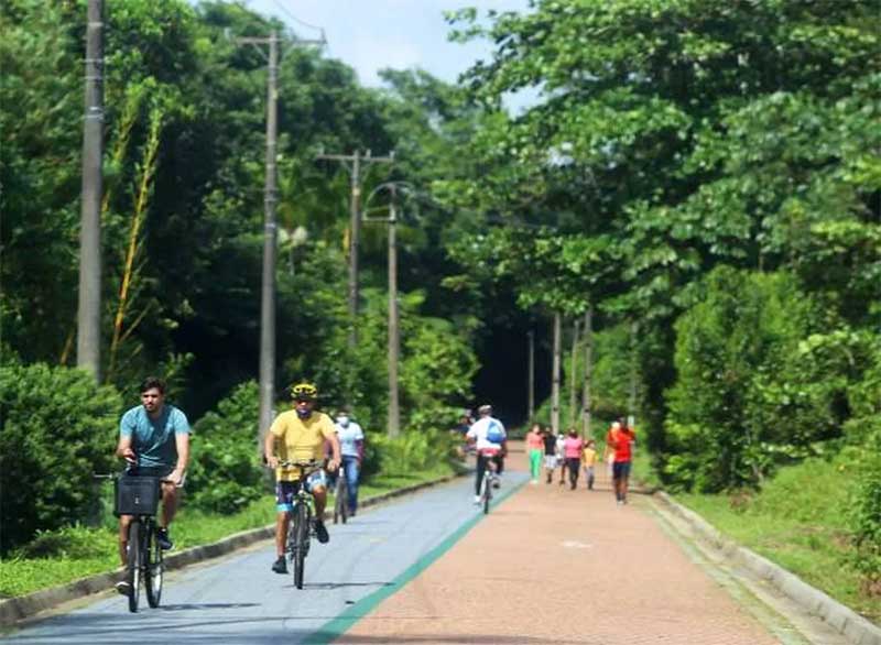 Parque do Utinga tem trilhas e vias para pedestres e bikes em meio à mata — Foto: Agência Pará