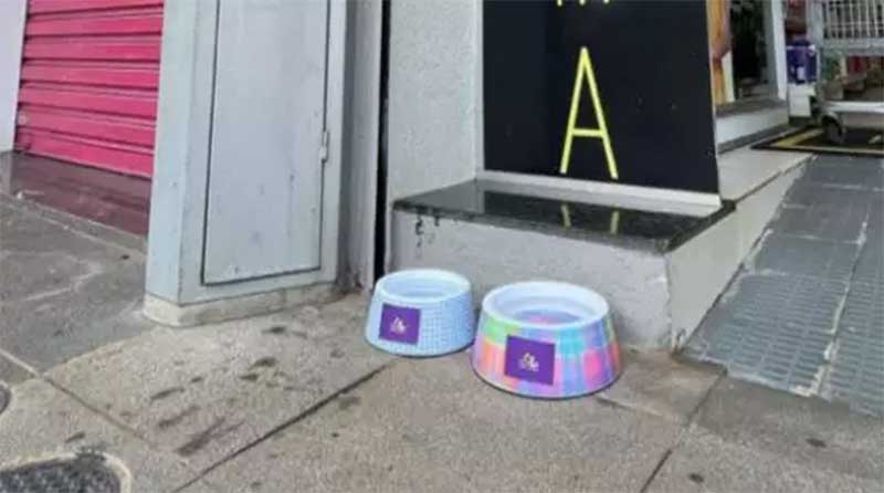 Pet shop começou campanha para comércio em geral colocar água nas fachadas neste tempo quente. (Foto: Reprodução)