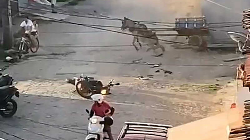 VÍDEO: carroça desgovernada atinge moto do Getam em Lagarto, SE