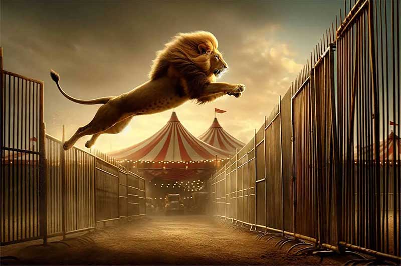 A fuga de Kimba, o leão da Itália, é o grito desesperado de todos os animais de circo: é hora de bani-los!
