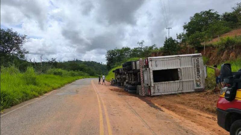 Carreta com bovinos tomba e 14 animais morrem em rodovia no interior de MG